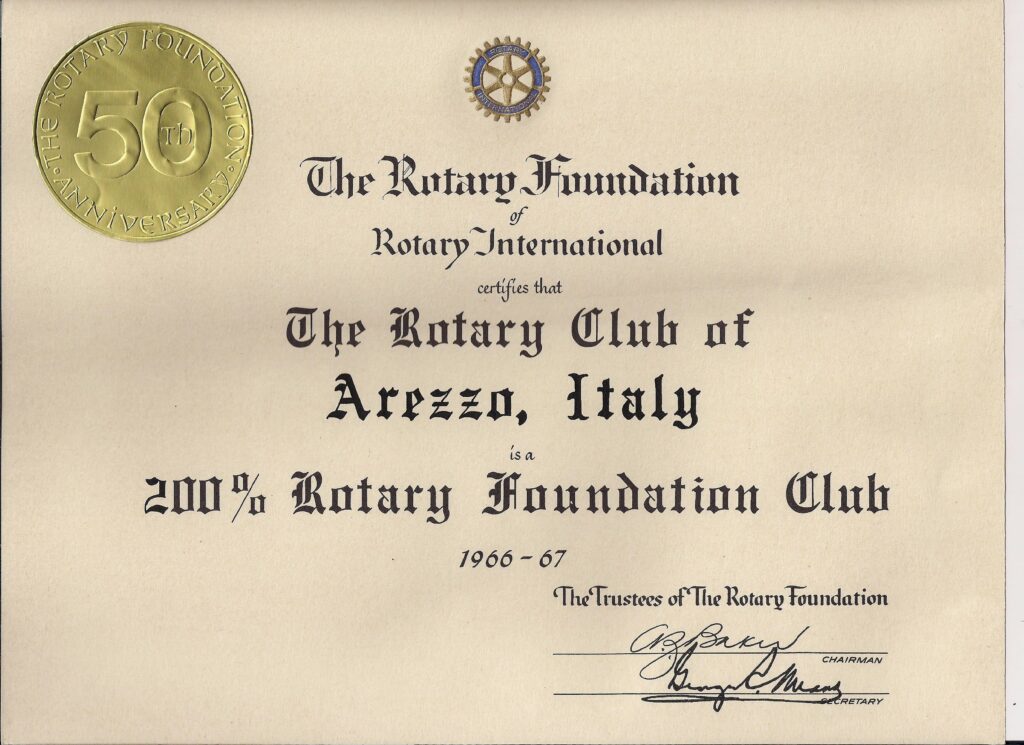 Attestato 50° Anniversario della Rotary Foundation